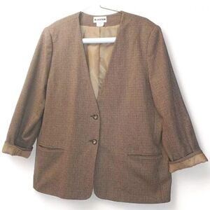 Joan Leslie Vtg Wool Blazer Jacket Woman Plus 24W 3X Tweed Houndtooth Old Money